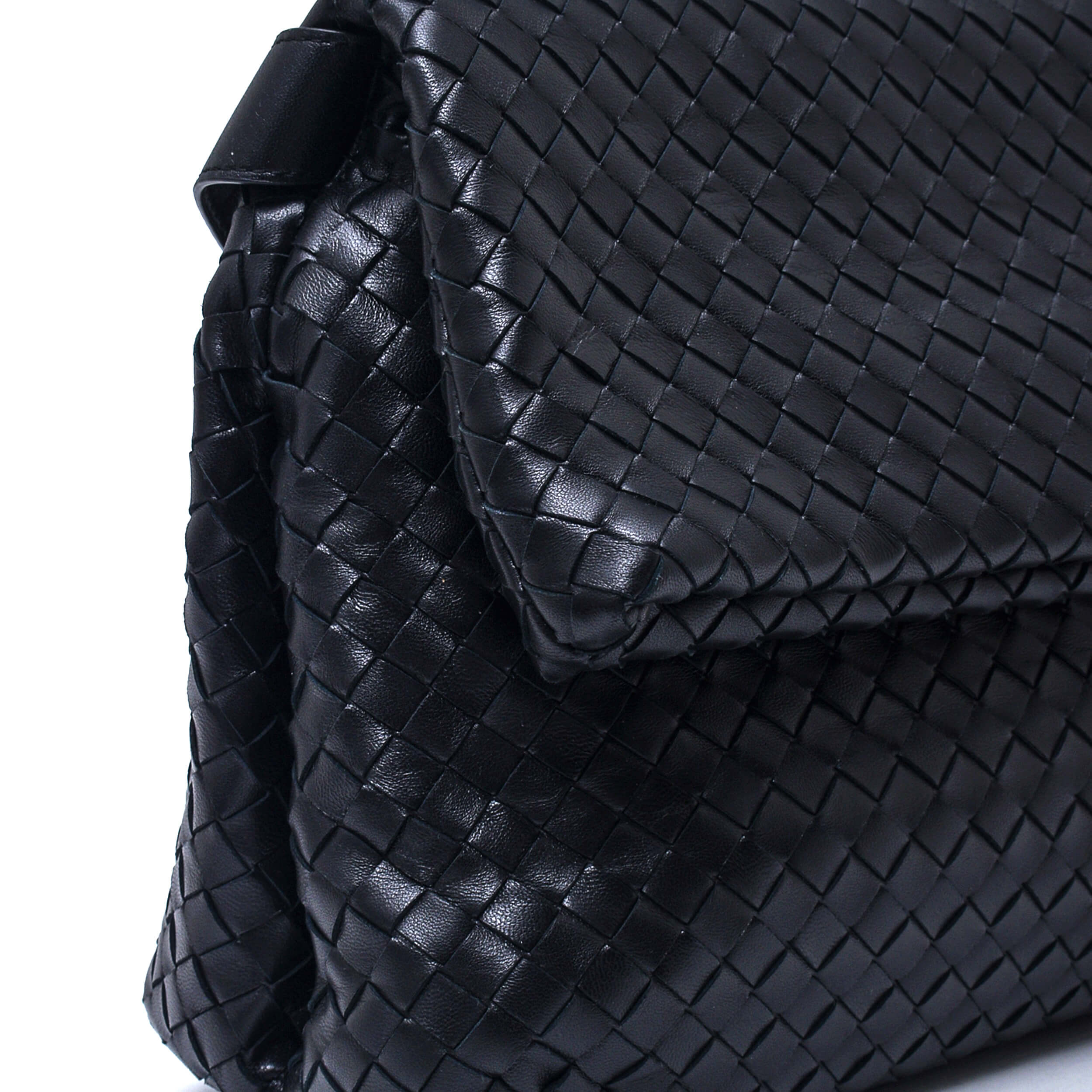 Bottega Veneta -  Black Intrecciato Leather BV Fold Messenger Bag